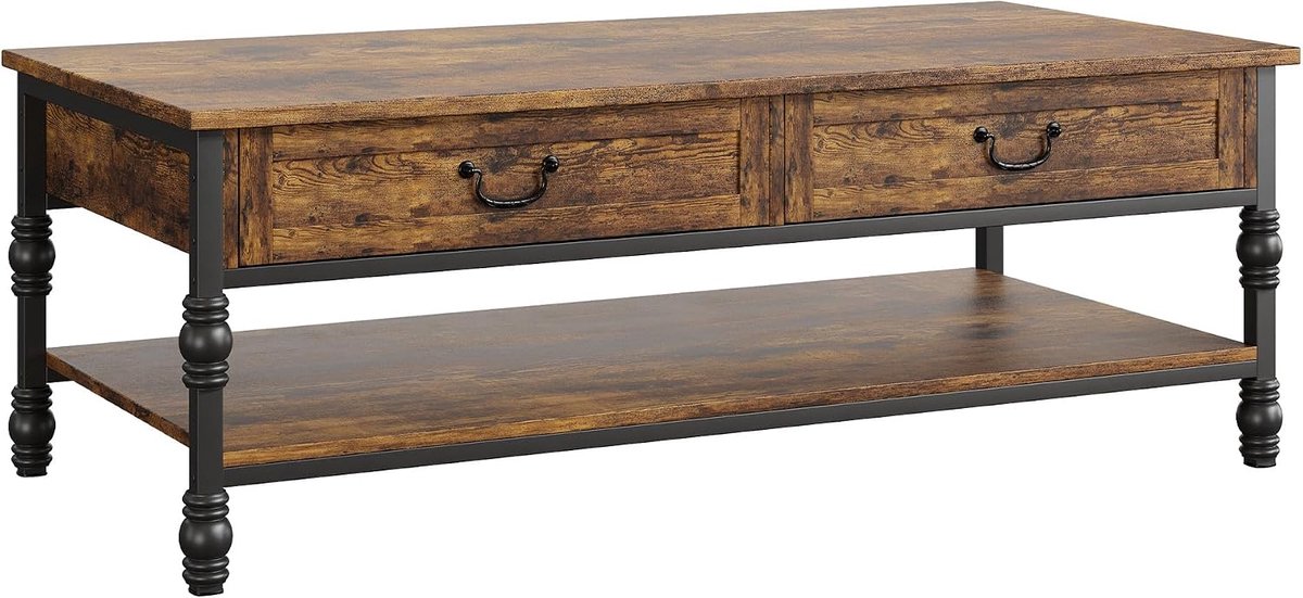 Triumpunpre Salontafel met open opbergvak- bijzettafel- salontafel met twee niveaus- metalen poten- industriële stijl- retrokleur Retro kleur