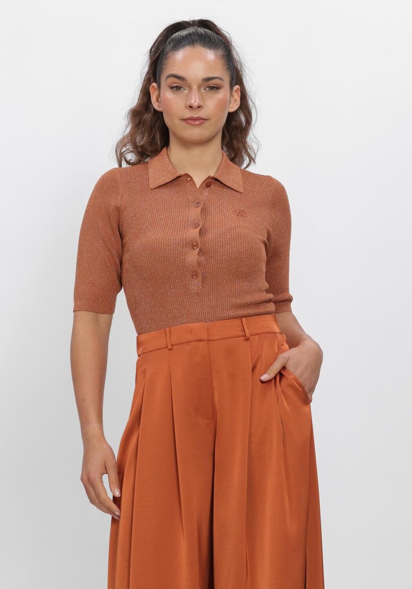 DANTE6 Dante6-fayza Metallic Knitted Polo Dames - Polo shirt - Bruin - Maat L