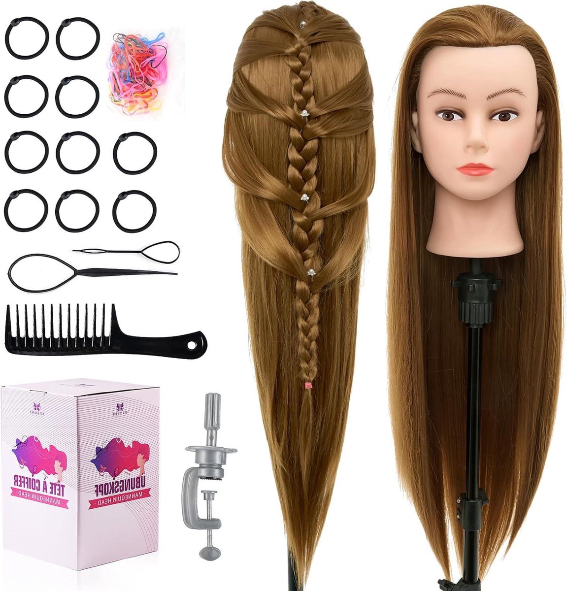 Oefenhoofd Haar - Styling Hoofd - Kapsels Oefenen - Synthetisch Haar - 76 cm - Goud
