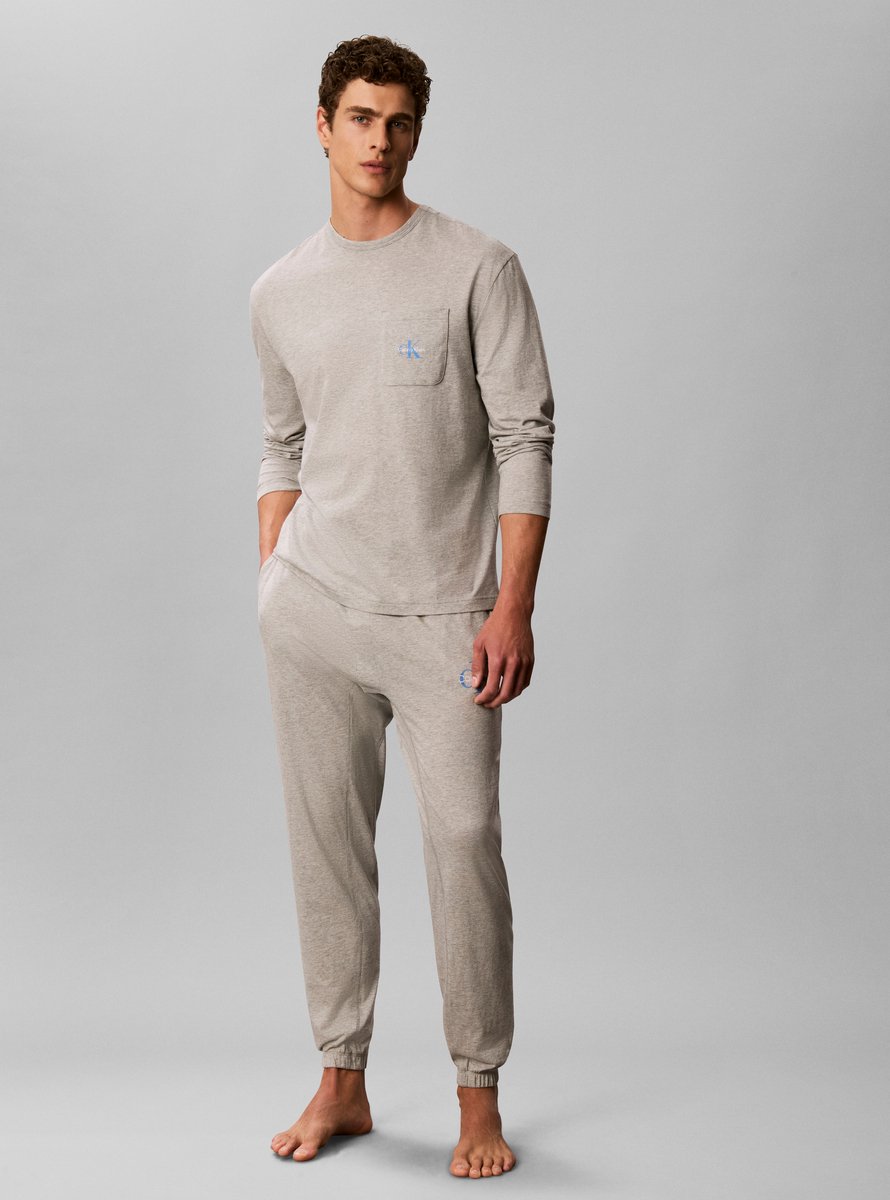Calvin Klein heren pyjamaset lang monogram logo grijs