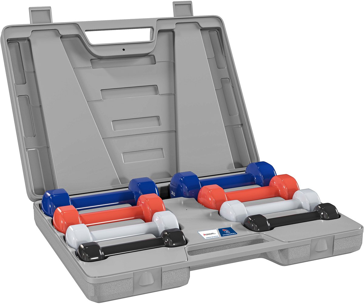 Hantelset met hantels van 0,5/1/1,5/2 kg, inclusief metalen PU-opbergkoffer