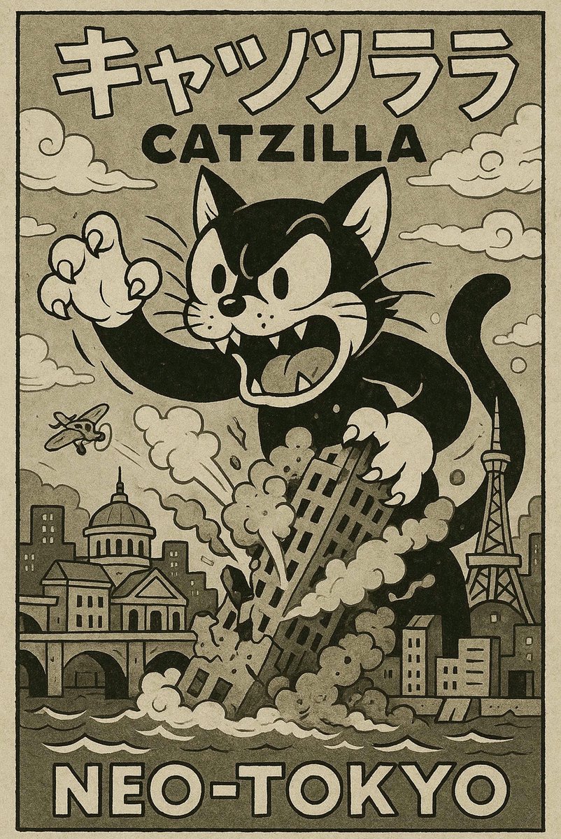 Catzilla Poster - Dieren Posters - Teksten - Zwart Wit - Wanddecoratie Tienerkamer - 180 gram papier - 6122AZ - Formaat 60 x 90cm