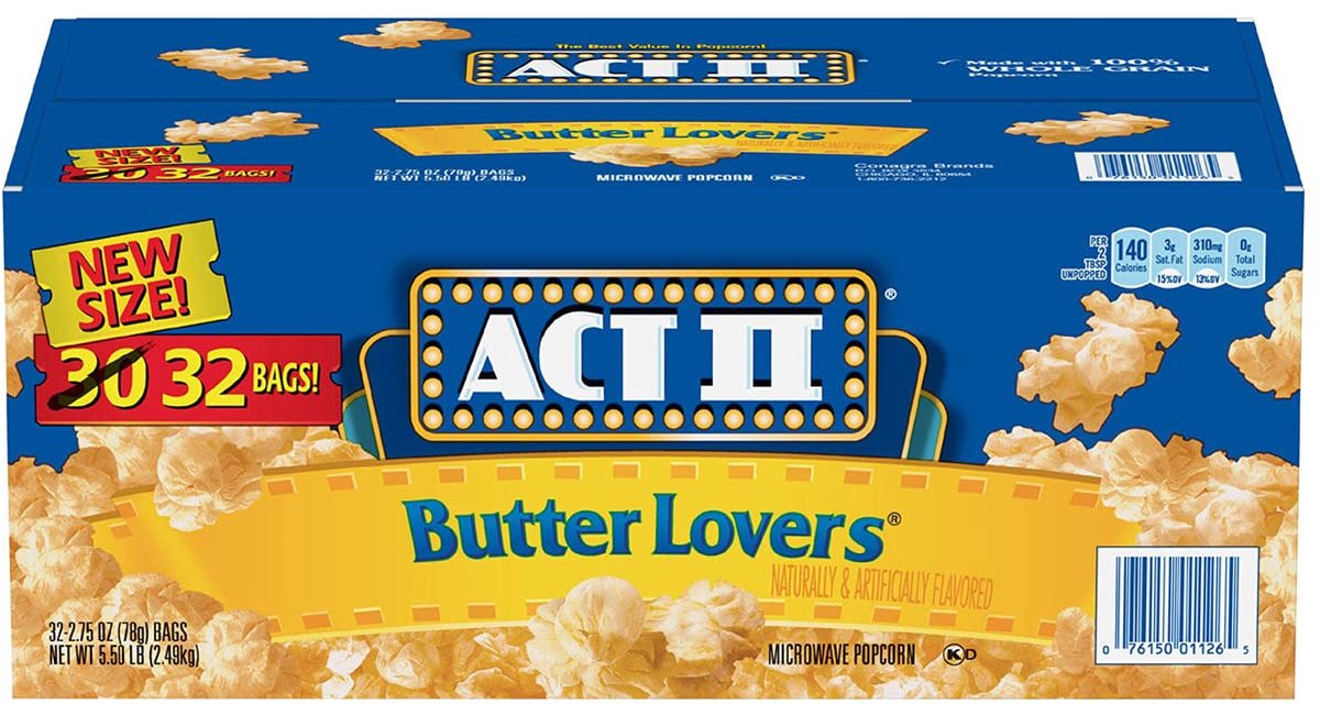 Act II Butter Lovers Popcorn voor Magnetron, 32 Zakjes (Elk 78 Gram) - ShopVlot
