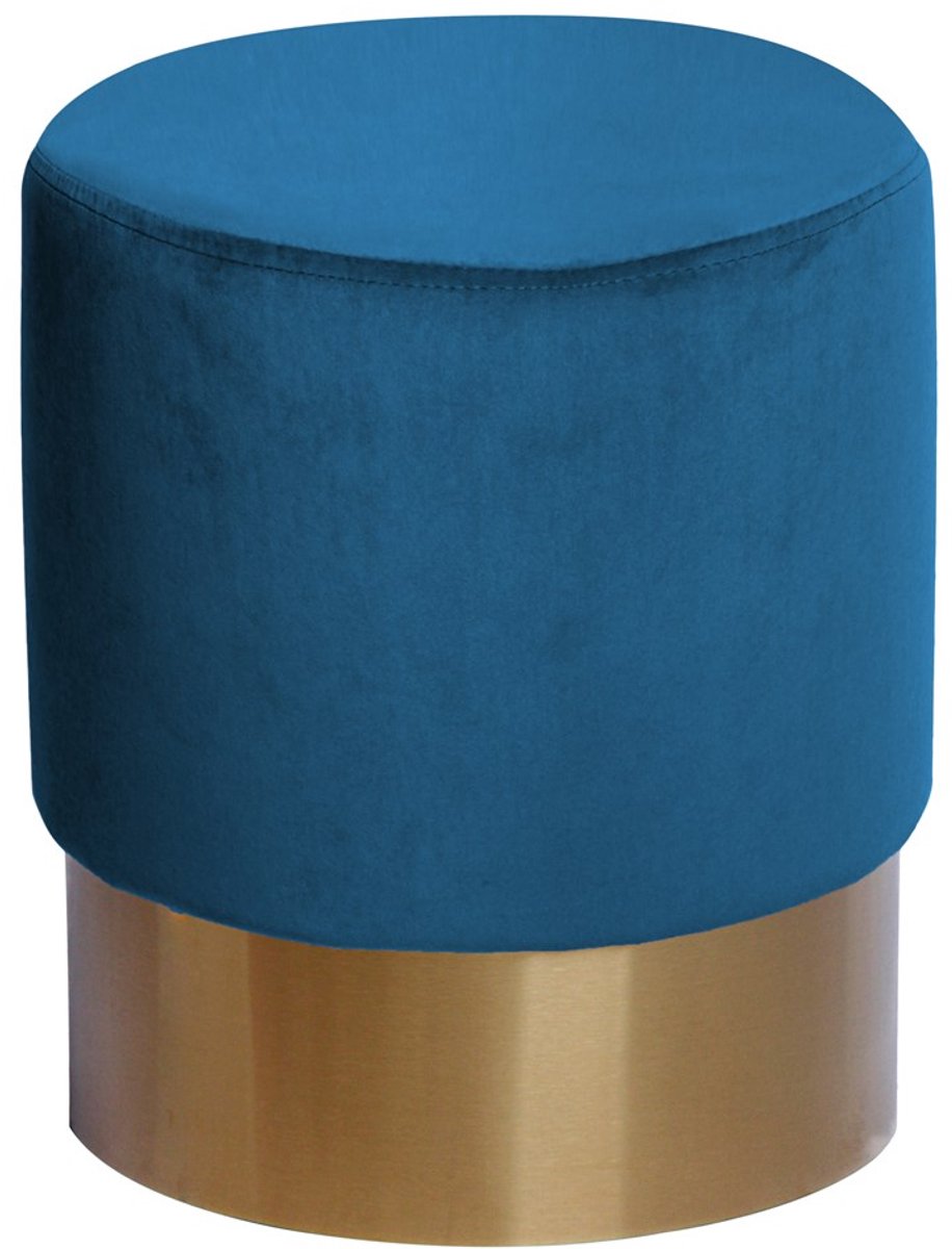 Padiro ronde poef Ø 35 x 42 cm - blauw - fluweel - goudkleurige voet