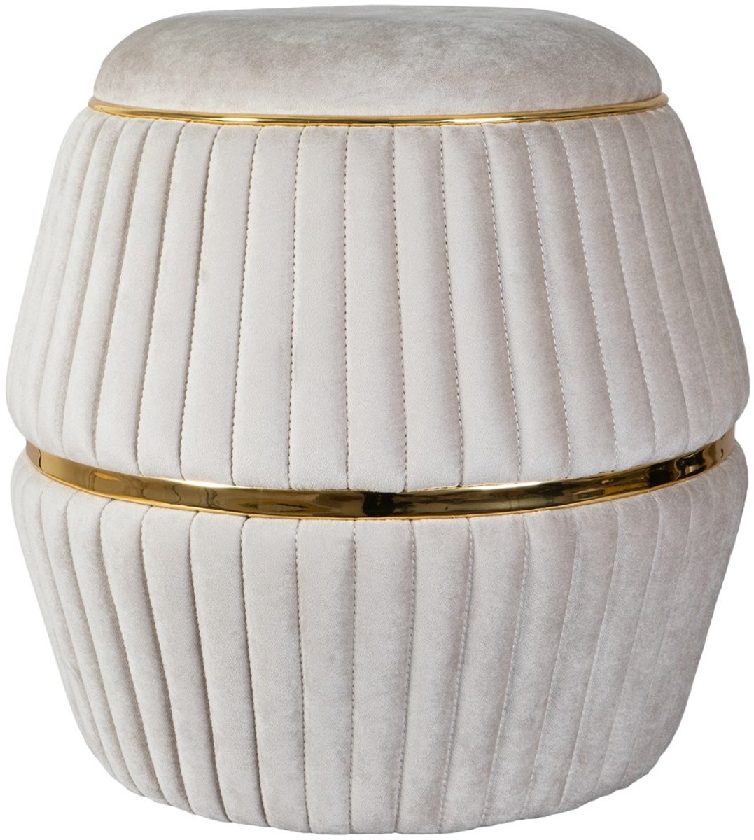 Padiro gestoffeerde kruk - Ø 51,5 x 53 cm - Taupe / Goudkleurig - Fluweellook, Katoen, Acryl, Fluweel, Hout - decoratieve stiksels Grau