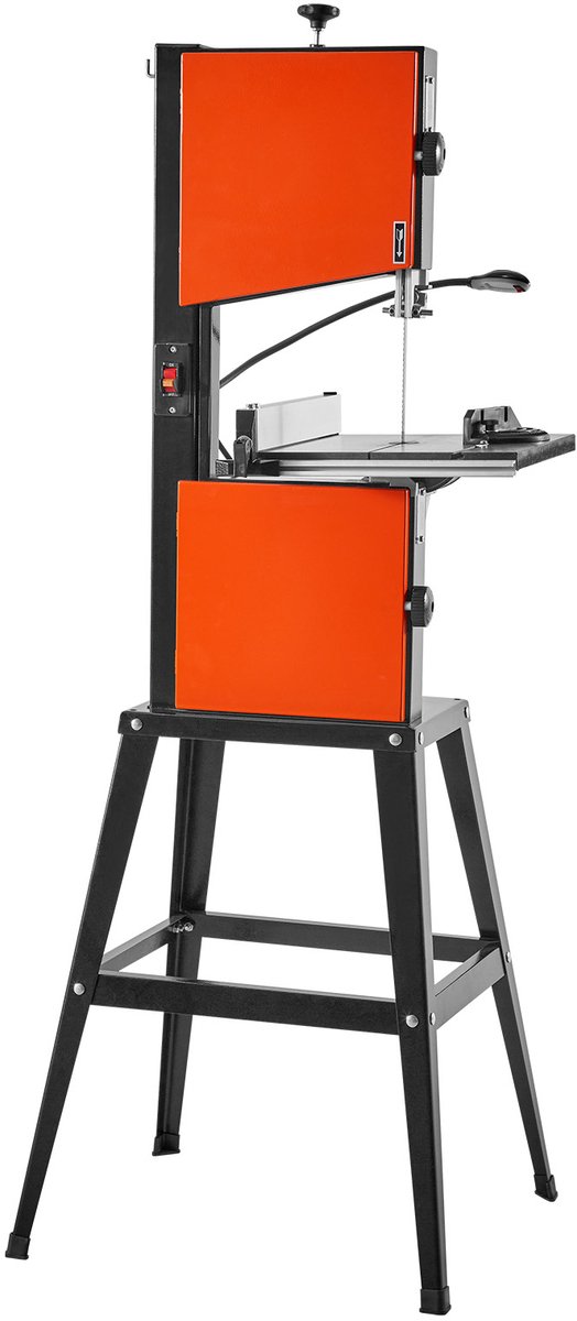 Lintzaag met Onderstel, 254 mm, Tweesnelheden Houtlintzaag, 373 W (1/2 pk), Maximale Zaaghoogte 160 mm, 335x340 mm Gietijzeren Tafel, met 360° Werkverlichting, Verstekgeleider en Langsgeleider
