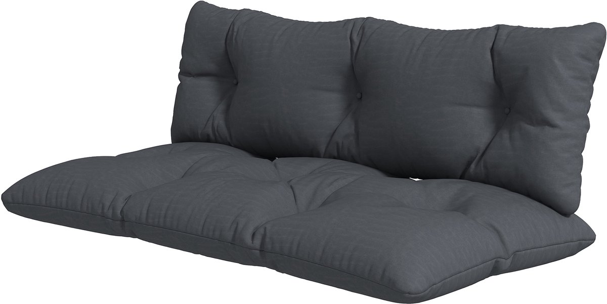 Set van 2 buitenkussens voor een bank: 1 zitkussen en 1 rugkussen van waterafstotend polyester, grijs