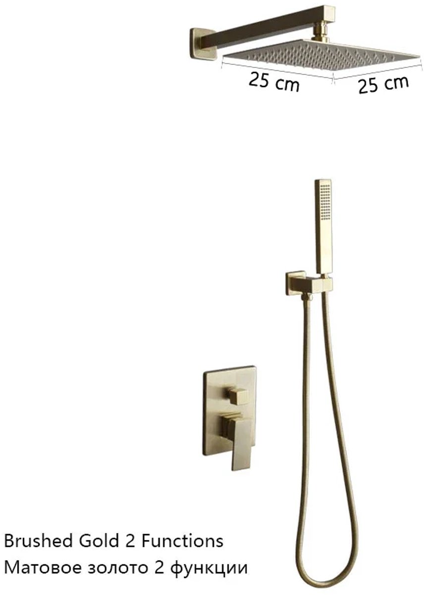 M-Goods Regendoucheset Inbouw - Regendouchekop 25 cm - Douchesysteem in de Muur - Messing Mengkraan - Donkergrijs