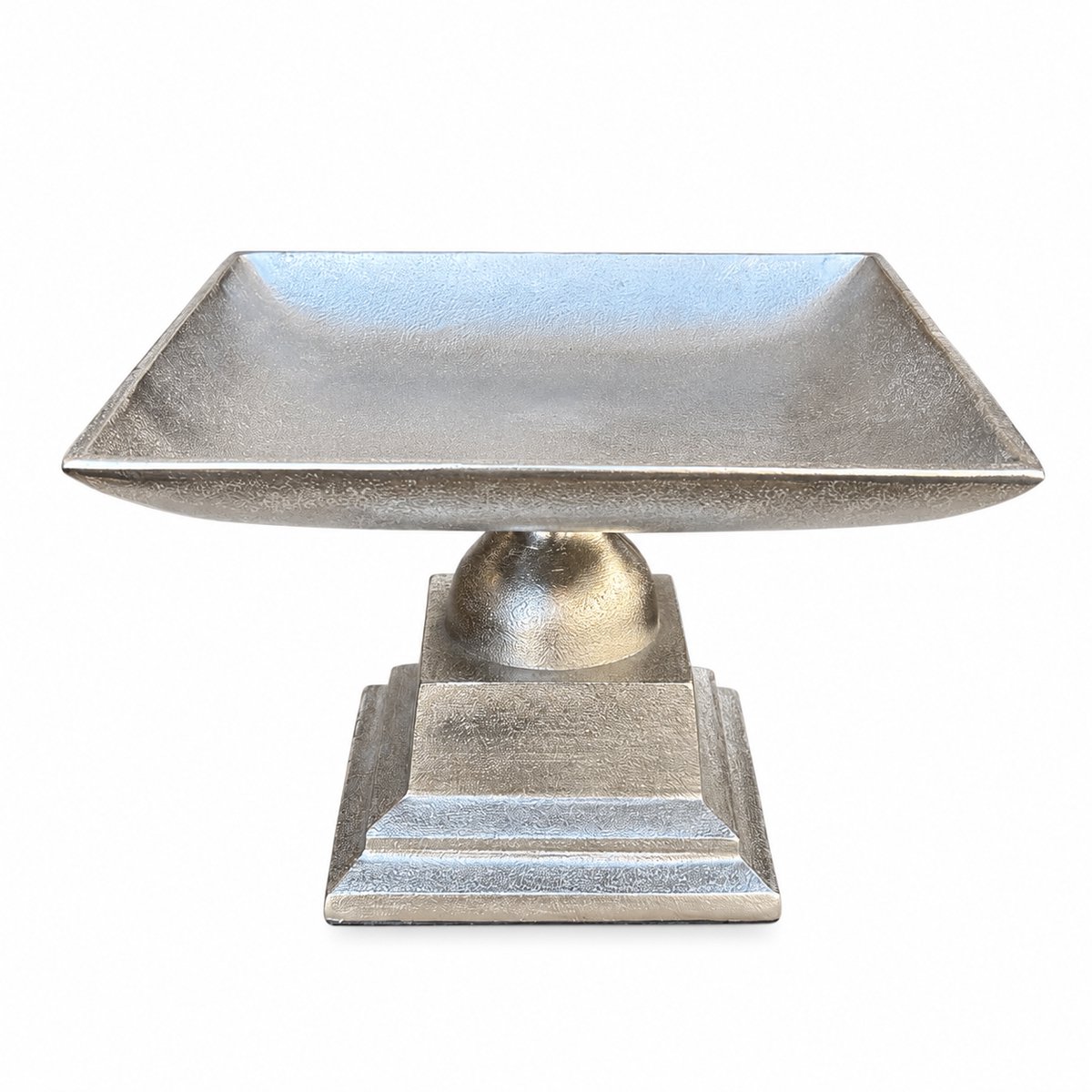 SENSE, Aluminium Schaal op Voet – Decoratieve Vierkante Schaal – Nikkel – Modern Landelijk & Hotel Chique