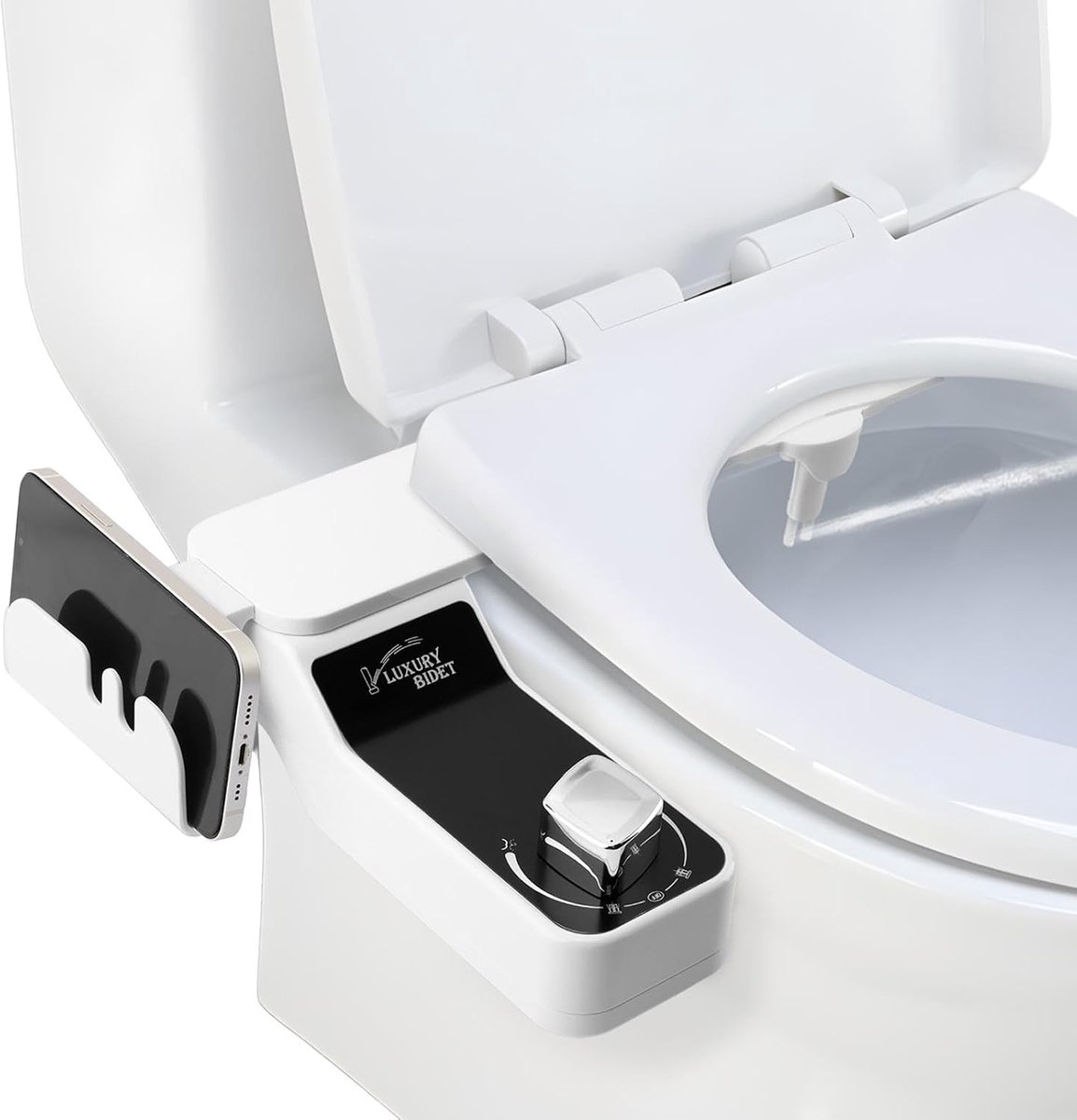 Bidet WC - Toilet Bidet - Twee Intrekbare Sproeiers - Instelbaar Watervolume - Meerdere Reinigingsmodi - met Telefoonstandaard