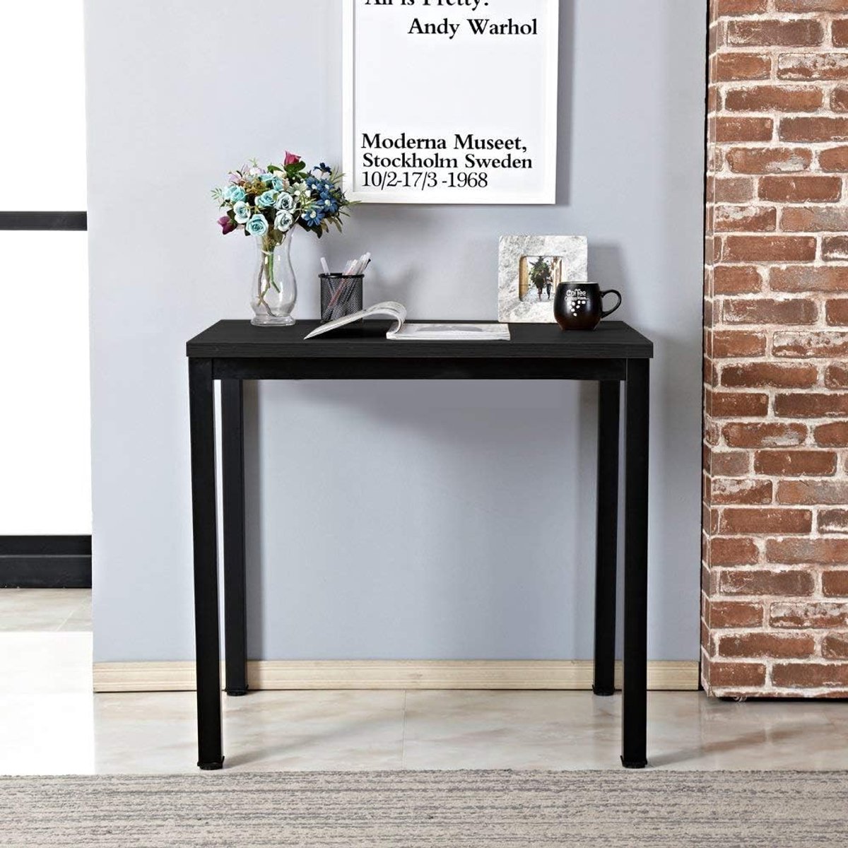 Compacte Bureau met Hout en Metaal - Multifunctionele Werkplek voor Computer en Laptop - 80 x 40 x 75 cm Zwart, Ideaal voor Thuis en Kantoor