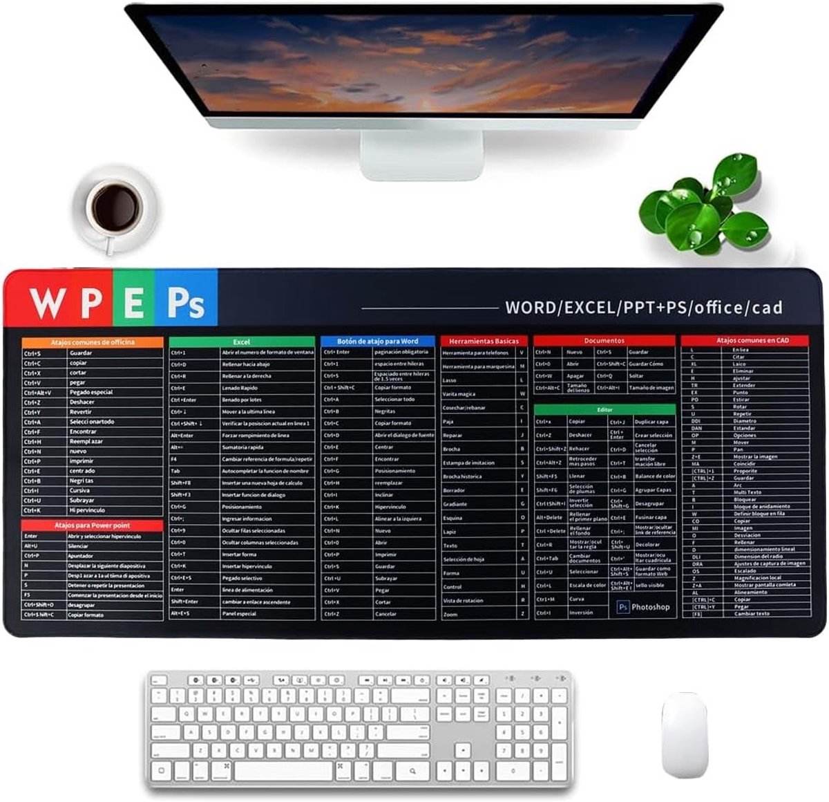 Grote Waterdichte Muismat 900 x 400 x 3 mm, XXL Design met Sleutelmotief voor Excel en Office Gebruik