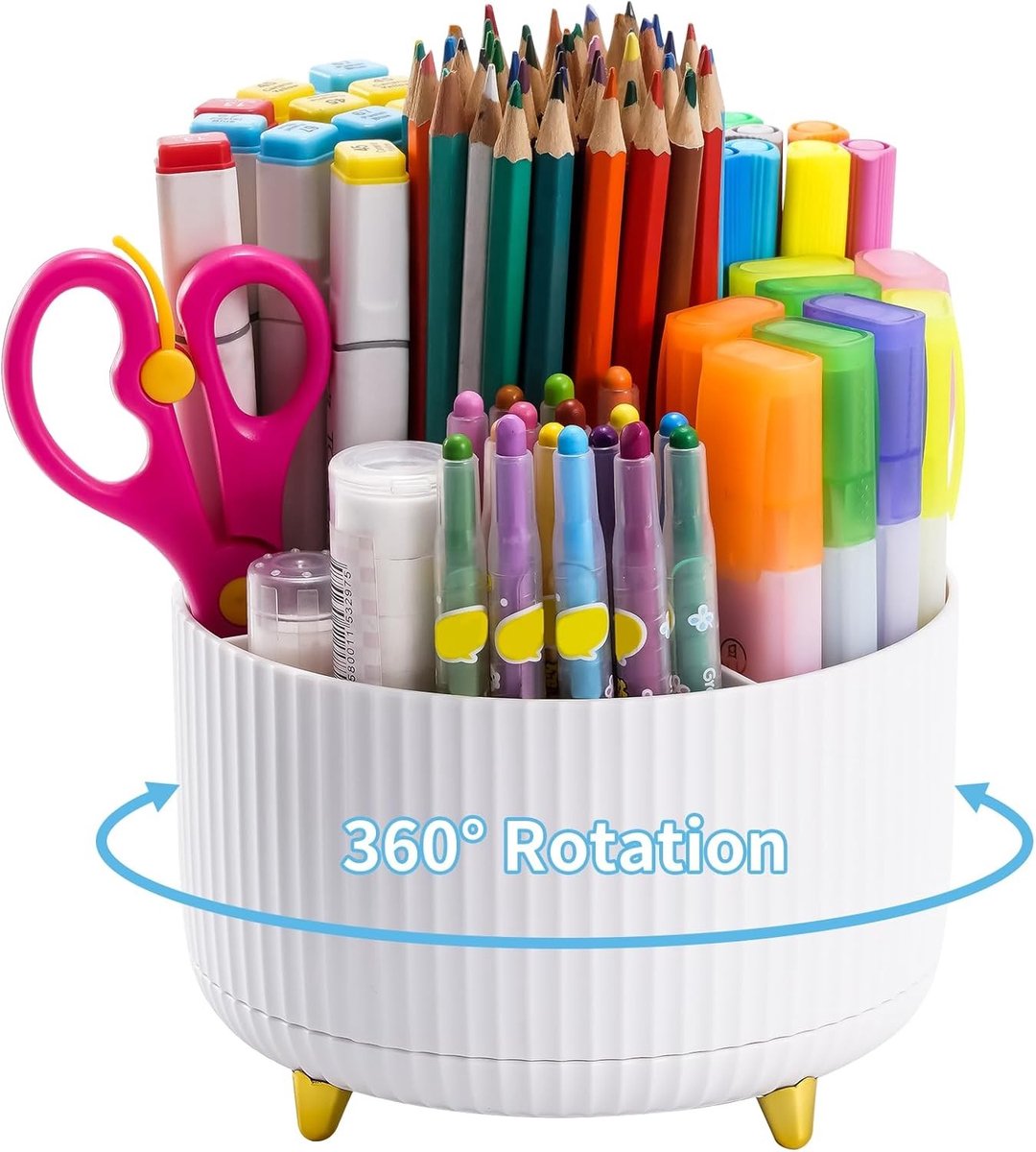 360° Rotatable Pennenhouder en Bureau Organizer met 5 Compartimenten voor Kantoorbenodigdheden en Thuisgebruik (Wit)