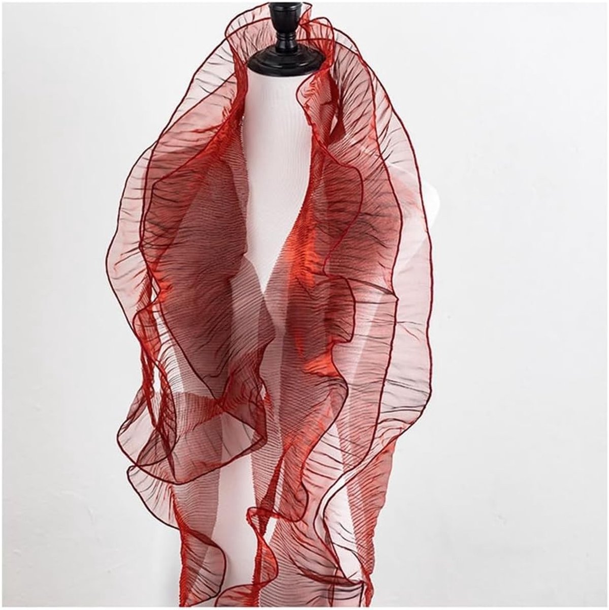 Plooien Organza Rand, 12 cm Breed, Rimpel Organza Kant, Kleurige Versiering voor Kleding, Rood, 10 Meter voor Naaiwerk en Creatieve Projecten