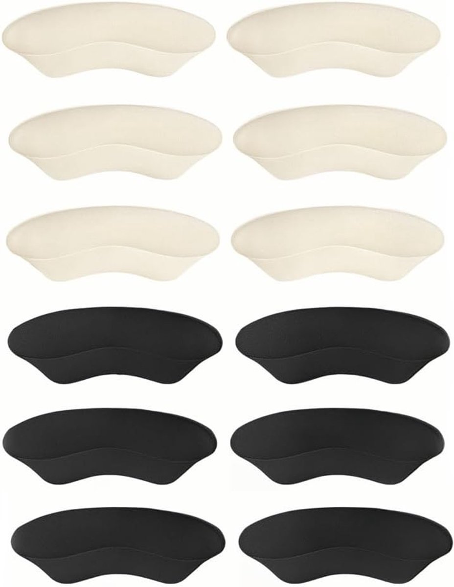 Set van 12 Hielkussens voor Te Grote Schoenen, Hielbescherming, Zachte Foam Hielhouders, Blisterbescherming, Comfortabele Inlegzolen voor Hakken en Sneakers, Zwart en Beige