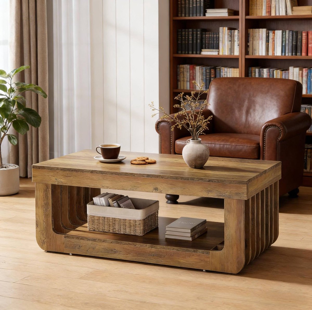 MODFU Salontafel - Rechthoekig - Landelijk - MDF - Bruin - 120 X 60 X 45 Cm Brown