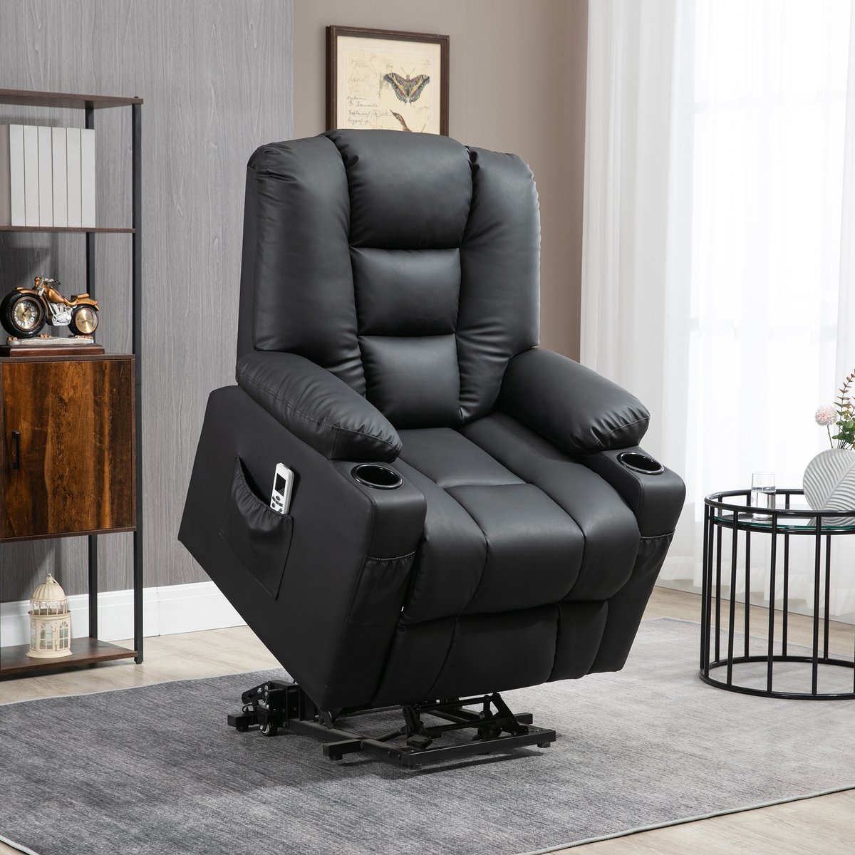 REDOM- Massagestoel - Elektrisch verstelmechanisme - Sta-op functie en ligfunctie - Met afstandsbediening en USB-aansluiting - Klassiek - Volwassenen - Kunstleer - Zwart - 90 x 98 x 102 cm