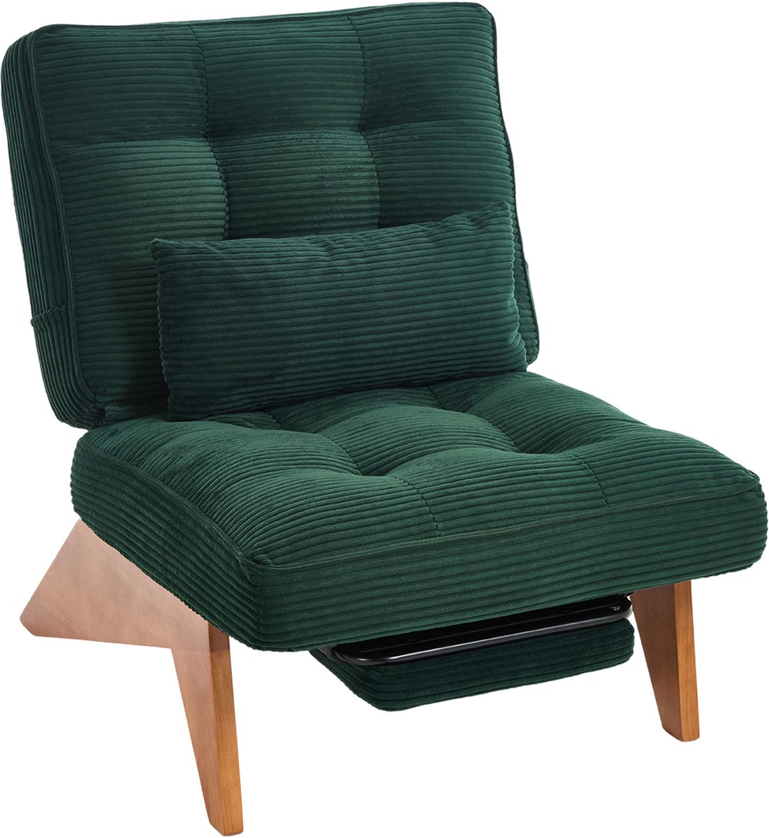 Ropilly Verstelbare loungestoel - Fauteuil met voetenbank - Verstelbare rugleuning - Draagvermogen 220kg - Voor woonkamer - 127x73x90cm - Donkergroen ribfluweel Smaragdgroen