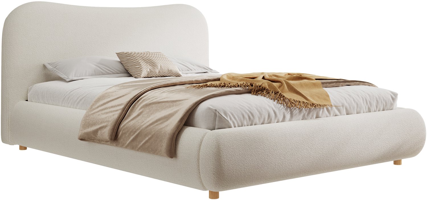 WUVRIE Gestoffeerd bed 180x200 cm - Hydraulische opbergruimte en lattenbodem - Wit bouclé