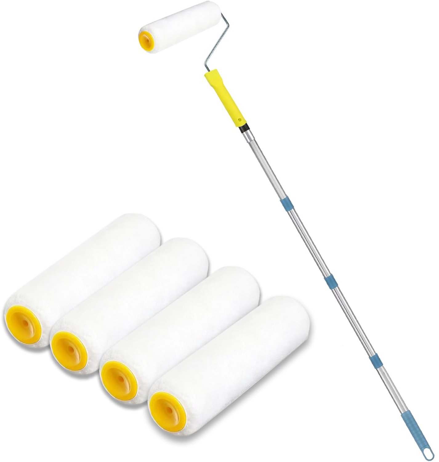 Verfrolset 9 Inch - Verlengstang 4 Segmenten - Microvezel Hoezen - Verstelbaar - Lichtgewicht - Hoogwaardig Roestvrij Staal - Verfroller