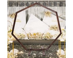 Houten Huwelijksboog Heptagon Design - 2,24 Meter Groot - Natuurlijk Hout - Bruin - Feestdecoratie Achtergrondstandaard
