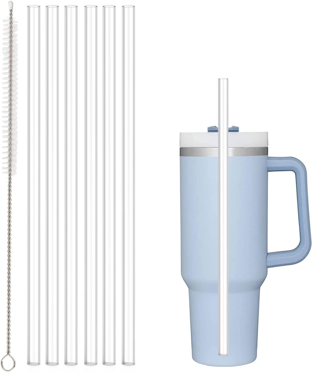 Vervangende rietjes - geschikt voor Stanley 40 oz en 30 oz bekers – set van 6 herbruikbare rietjes inclusief schoonmaakborstel, kunststof, transparant