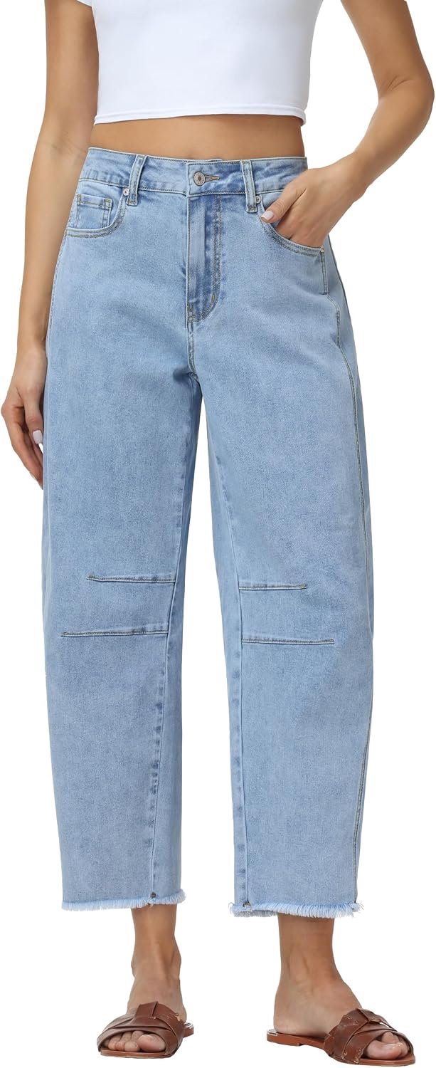 Jeans, hoge taille, wijde pijpen