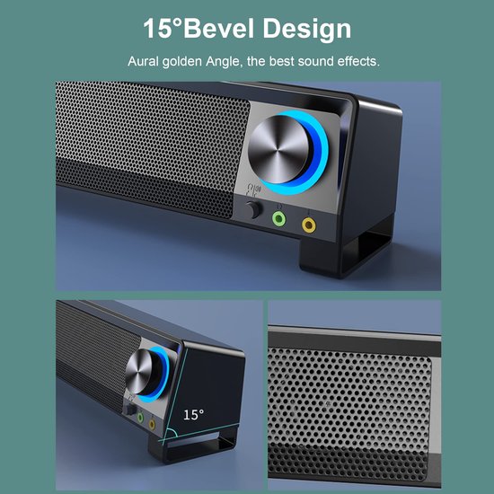 RGB desktop-Soundbar, draagbare pc-luidspreker, bassurround computerboxen, USB-bediening, 3,5 mm audio-ingang voor pc, laptop, smartphone, tablet, tv, MP3, MP4 — afbeelding 4