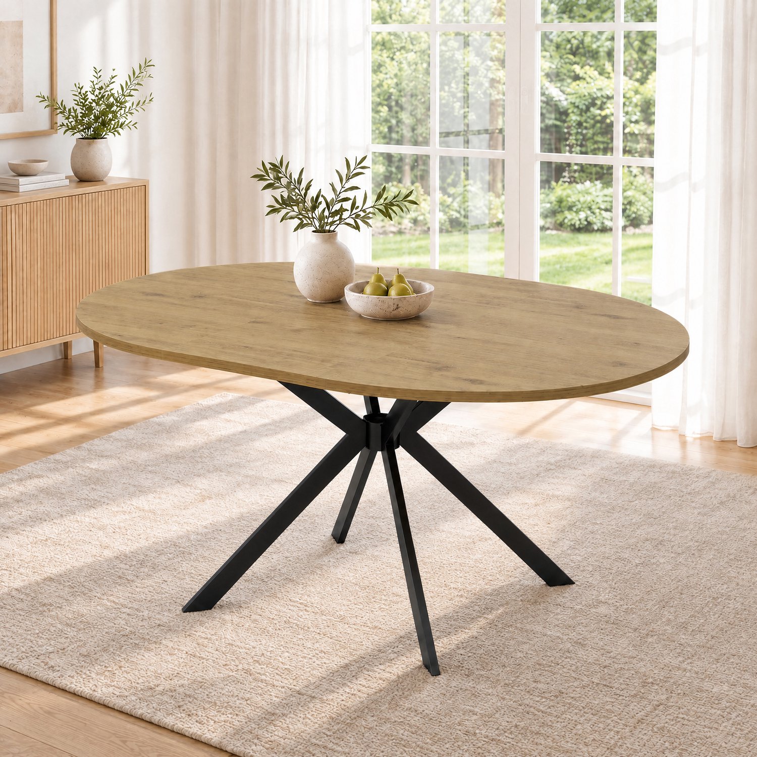 FloraGrace Uitschuifbare Eettafel - Rond Tot Ovaal Voor 4 Tot 6 Personen - MDF Met Metalen Poten - 140x100x75 Cm - Houtkleur