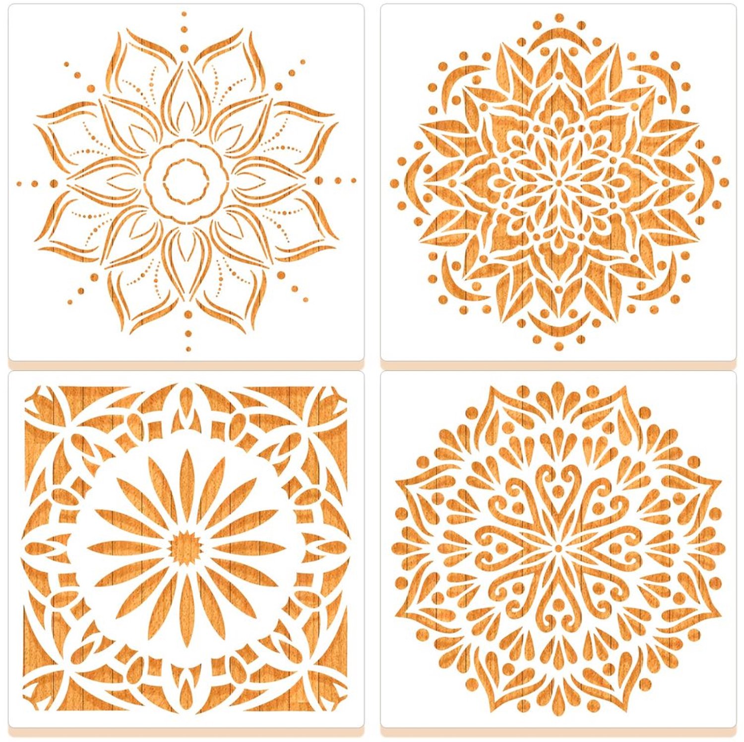 Set van 4 Mandala Sjablonen voor Creatieve Decoratie en Schilderen