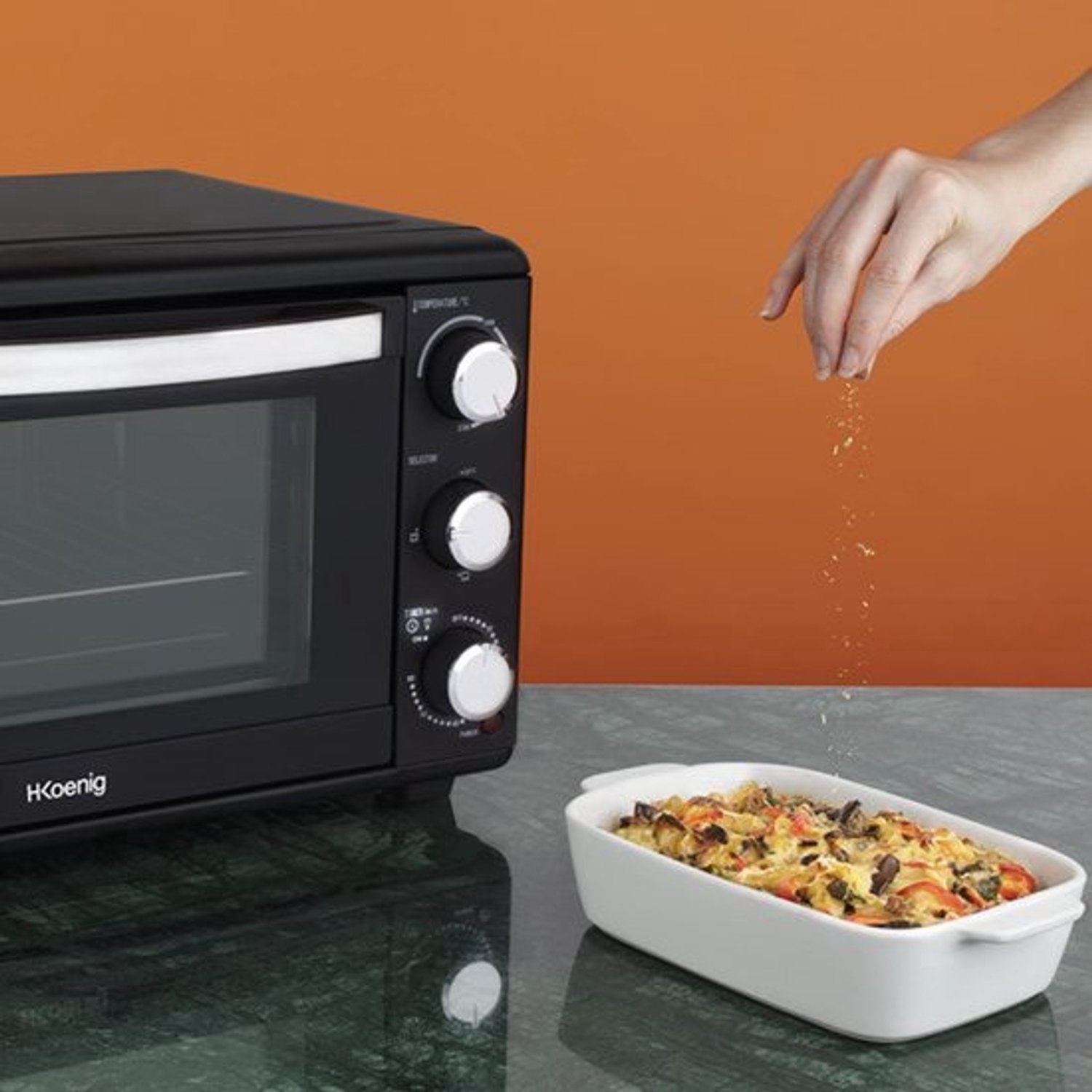 Mini Oven, Elektrisch, Compact, Multifunctioneel, 1500W, Programmeerbaar, 4 Kookstanden, 230°, Timer 60 min, Glazen Deur, Lekbak met Tang, Kookrooster, 25L