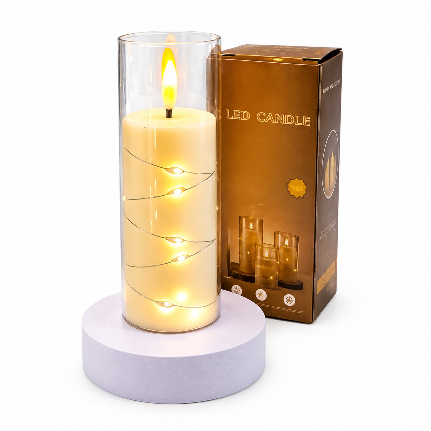 SWGOTA led kaarsen - kaarslamp met lichtsnoer, 5,5 x 15 cm, warm licht, inclusief batterij en doos Theebruin