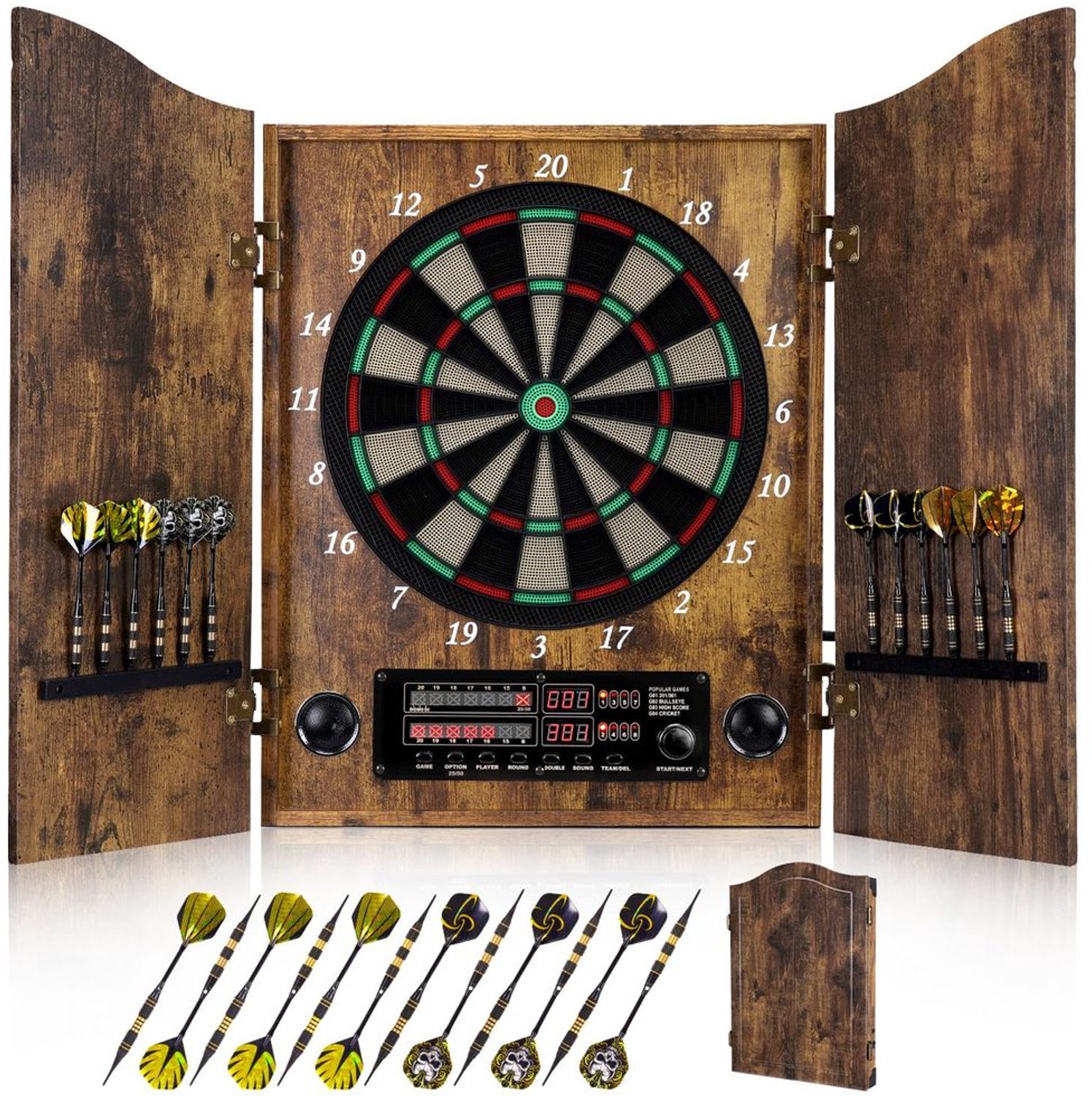 Dartset Elektronisch - 12 x Brons Dartpijlen - Cricket Speelmodus - Decoratieve Set - Stijlvol Ontwerp - Voor Volwassenen - Dartbord