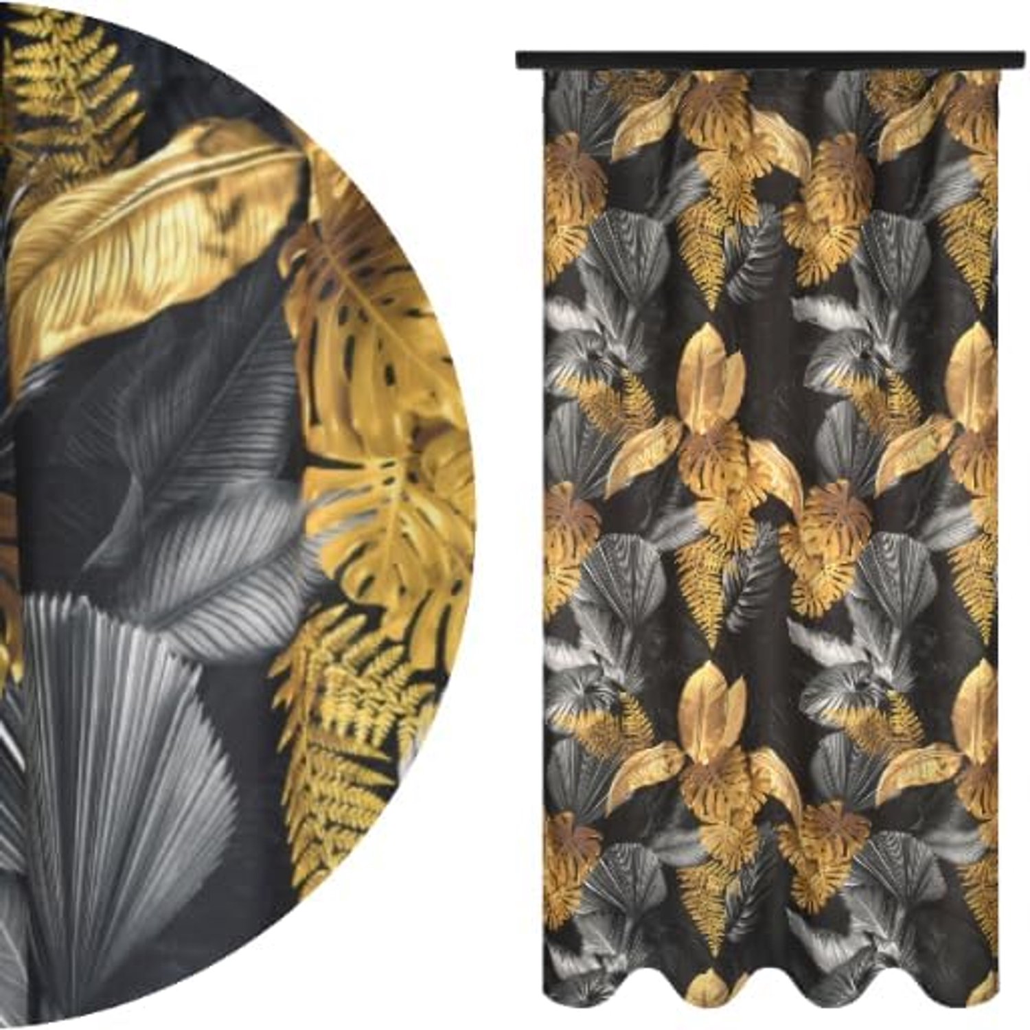 140 x 260 cm, halfdonker, bladmotief, grijs en goud