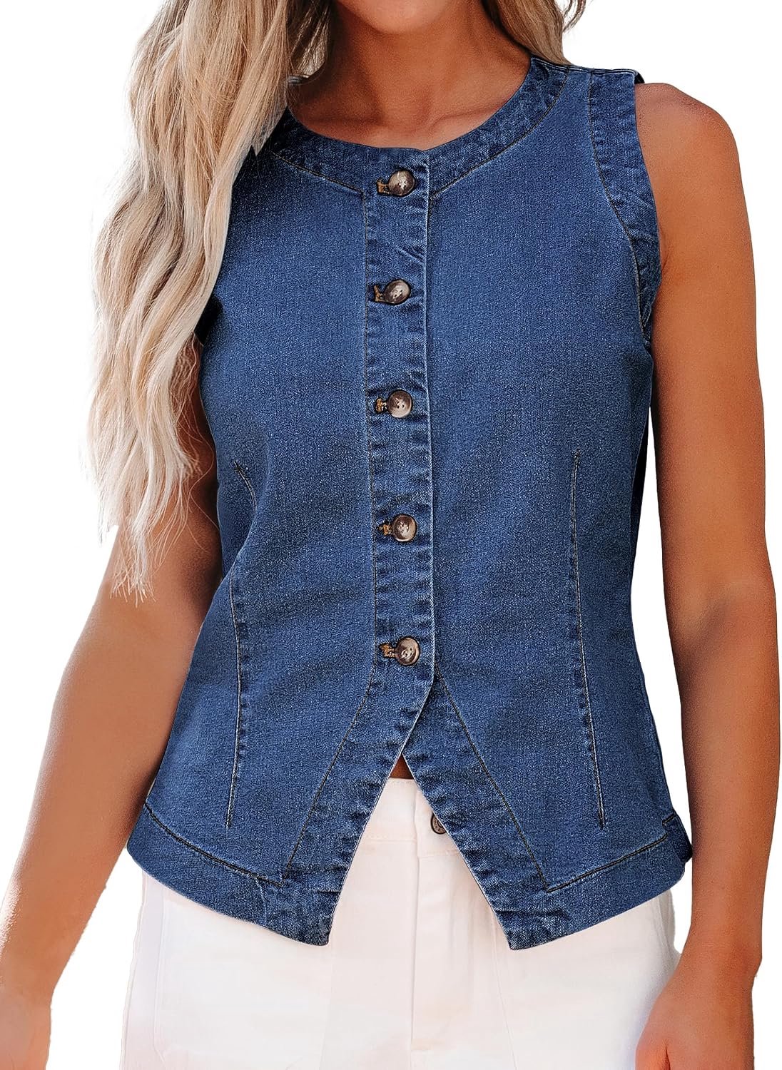 Vest zonder mouwen met knoopsluiting en ronde hals
