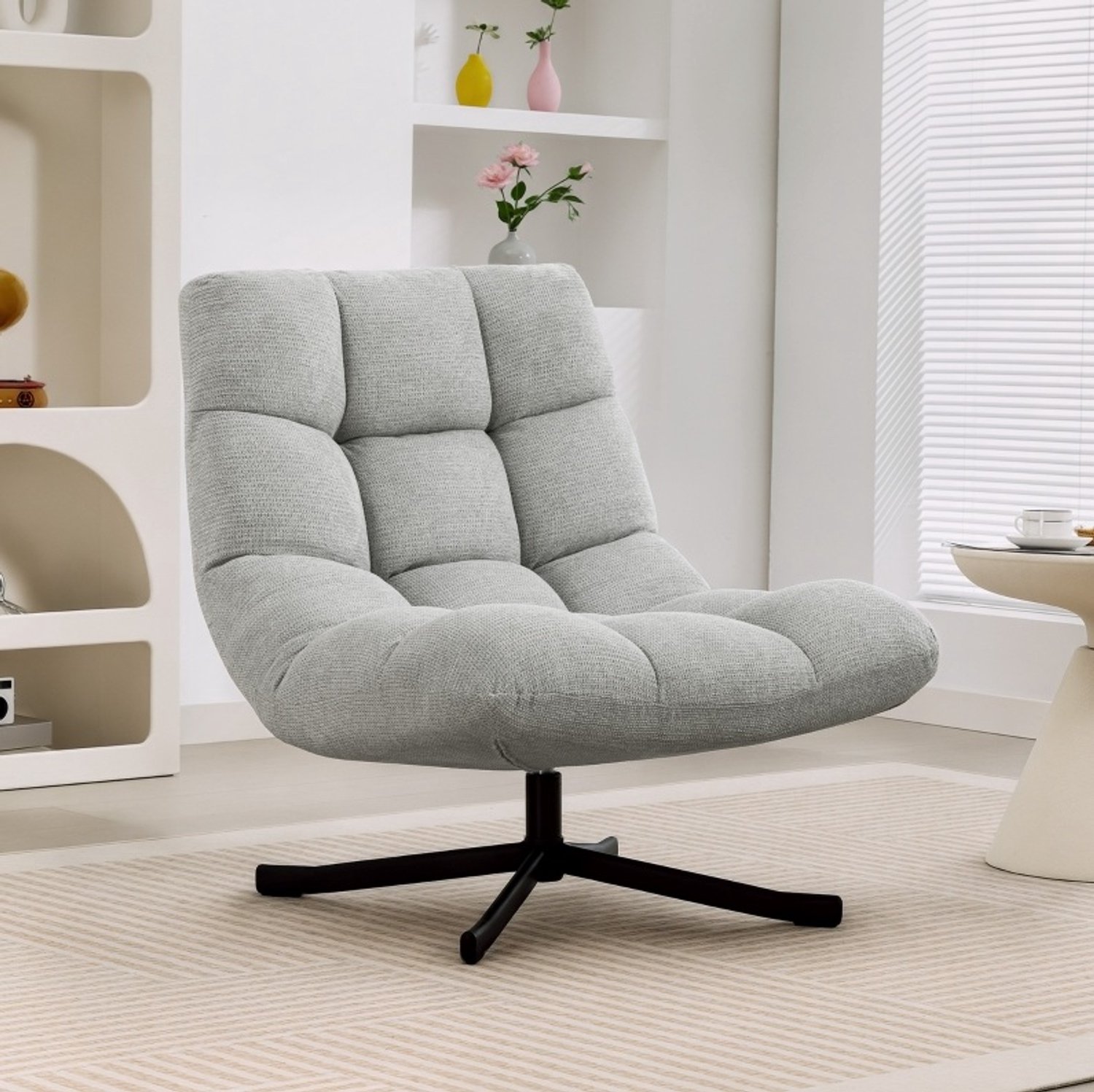 MIVRAY Fauteuil 95 x 75 x 90 cm - 360 Graden Draaibaar Met Brede Zitting - Voor Woonkamer En Leeshoek - Chenille Lichtgrijs