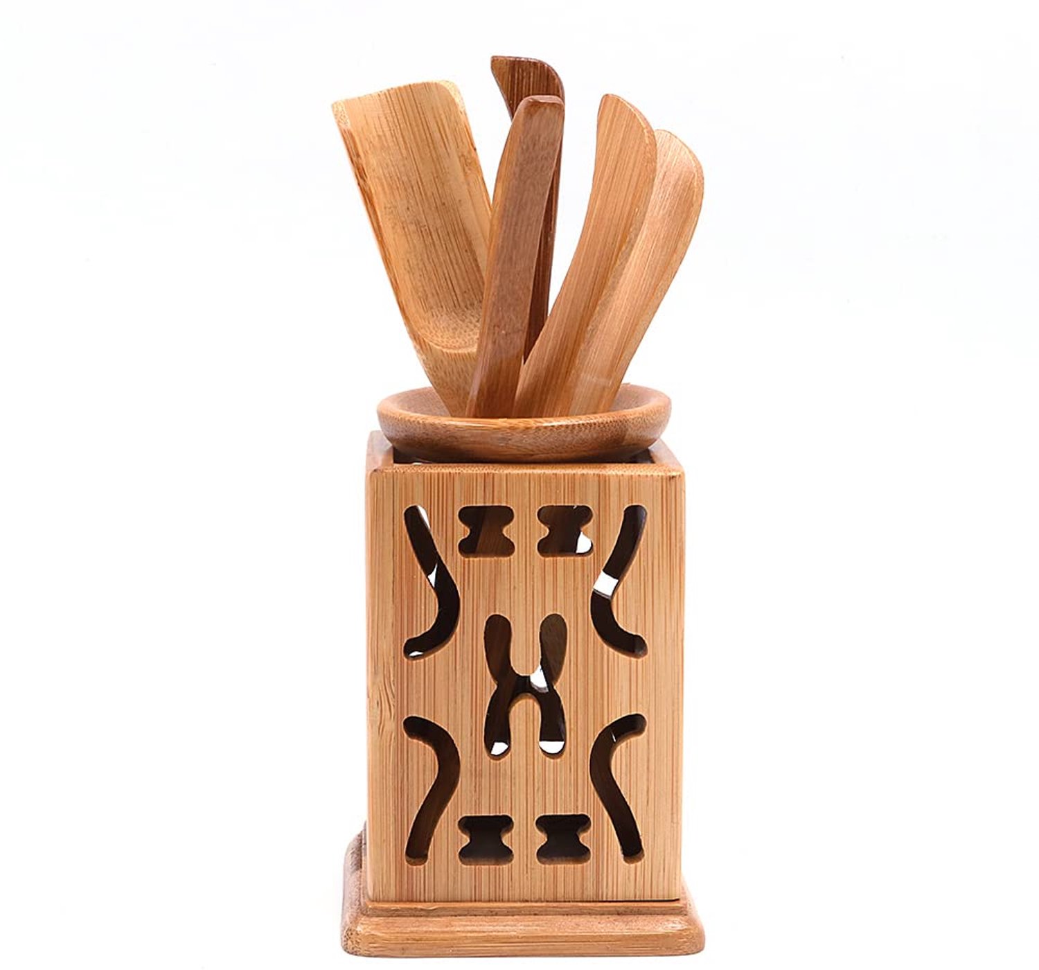 Thee-accessoires Set van 6 - Bamboe Theedoos - Theehouders - Theelepel/Theetrechter - Theepop/ChaBo - Thee-naald - Gemakkelijk te reinigen - Theeset