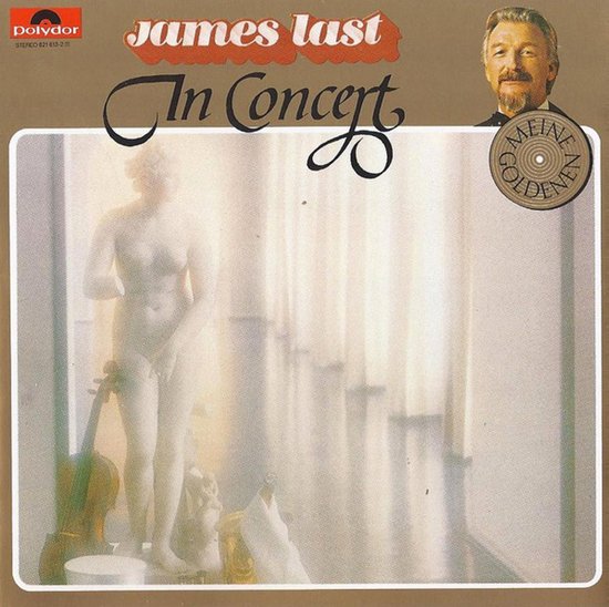James Last In Concert albumhoes met een standbeeld van een vrouw, viool en portret van James Last.