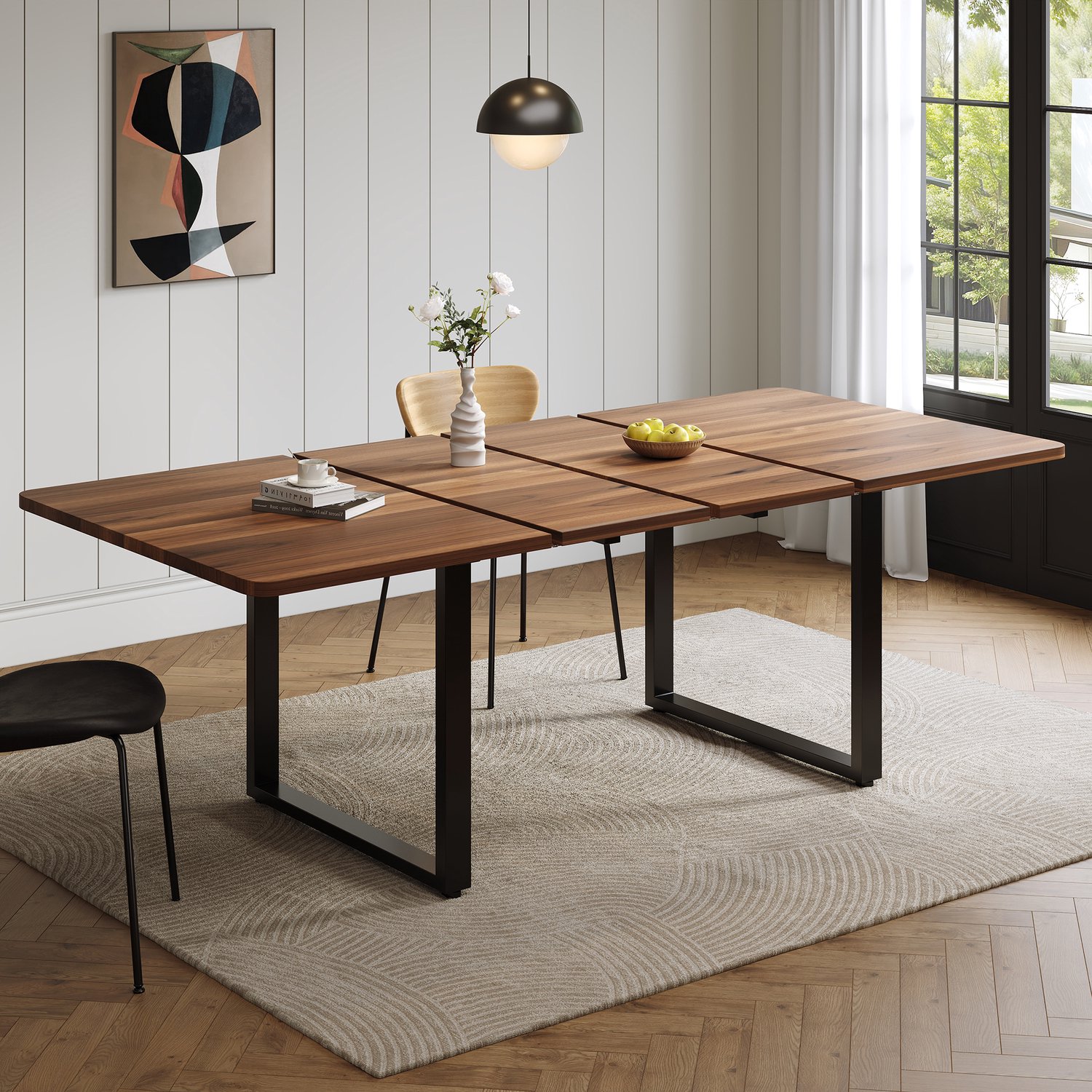 MODENUIT Uitschuifbare Eettafel - Rechthoekig Voor 6-10 Personen - MDF Metaal - Walnootkleur - 220x80x75 Cm