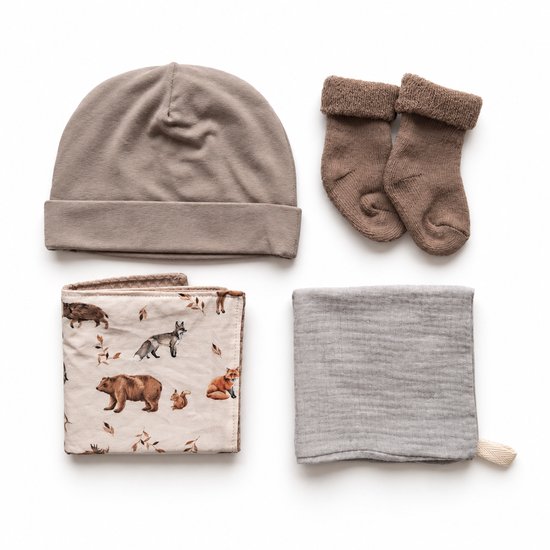 Kraamcadeau pakket - unisex - bruin - beertje - bosdieren - Babyshower cadeau - Kraammand - Babycadeau - puzzel — afbeelding 2