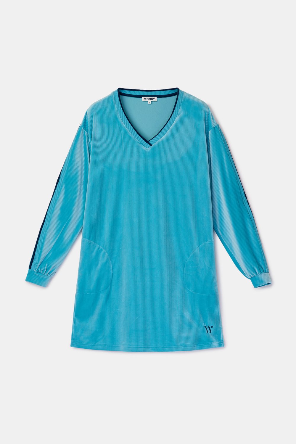 Woody slaapkleed dames velours - blauw - 262-15-TDB-V/824