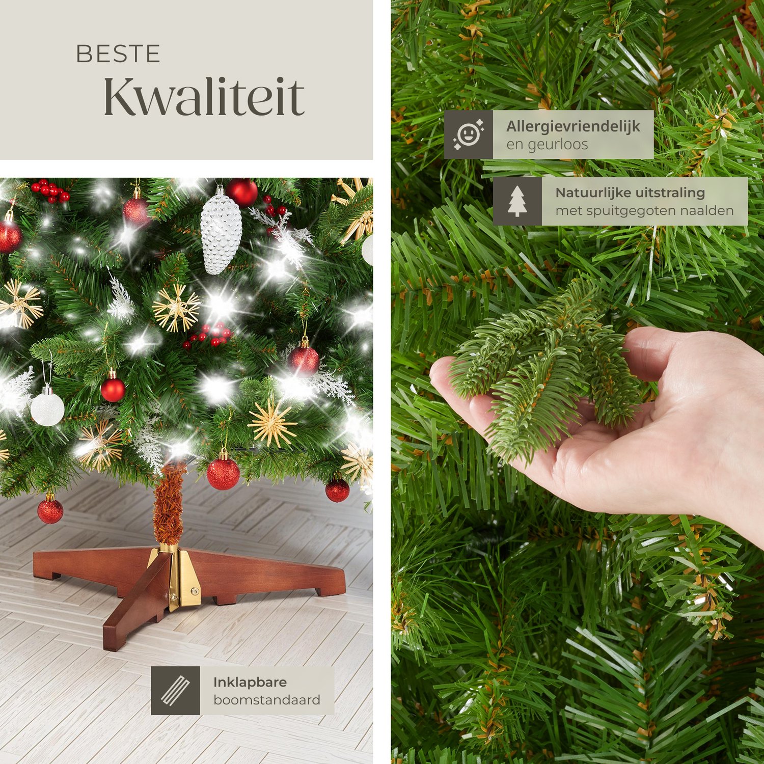 tectake® Kunstkerstboom Cupid - Natuurgetrouwe uitstraling met flexibele takken - Dichte diepgroene naalden - Snelle opbouw met steeksysteem - Inclusief inklapbare standaard - 180cm - 545 takken – foto 8
