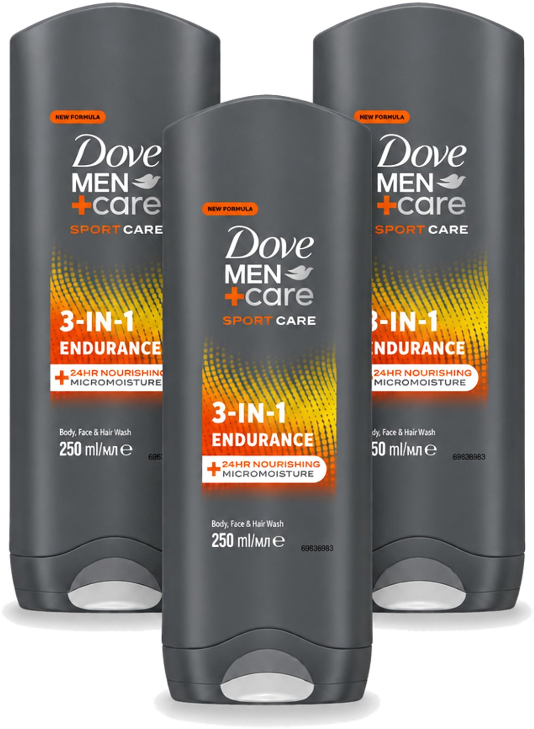 3 x Dove Men+Care 3-in-1 Douchegel - Sport - 250 ml - Voordeelverpakking - 3 stuks