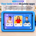 Kindertablet met drie profielen voor kinderen genaamd Yousef, Sara en Michiel, inclusief schermtijdinstellingen.