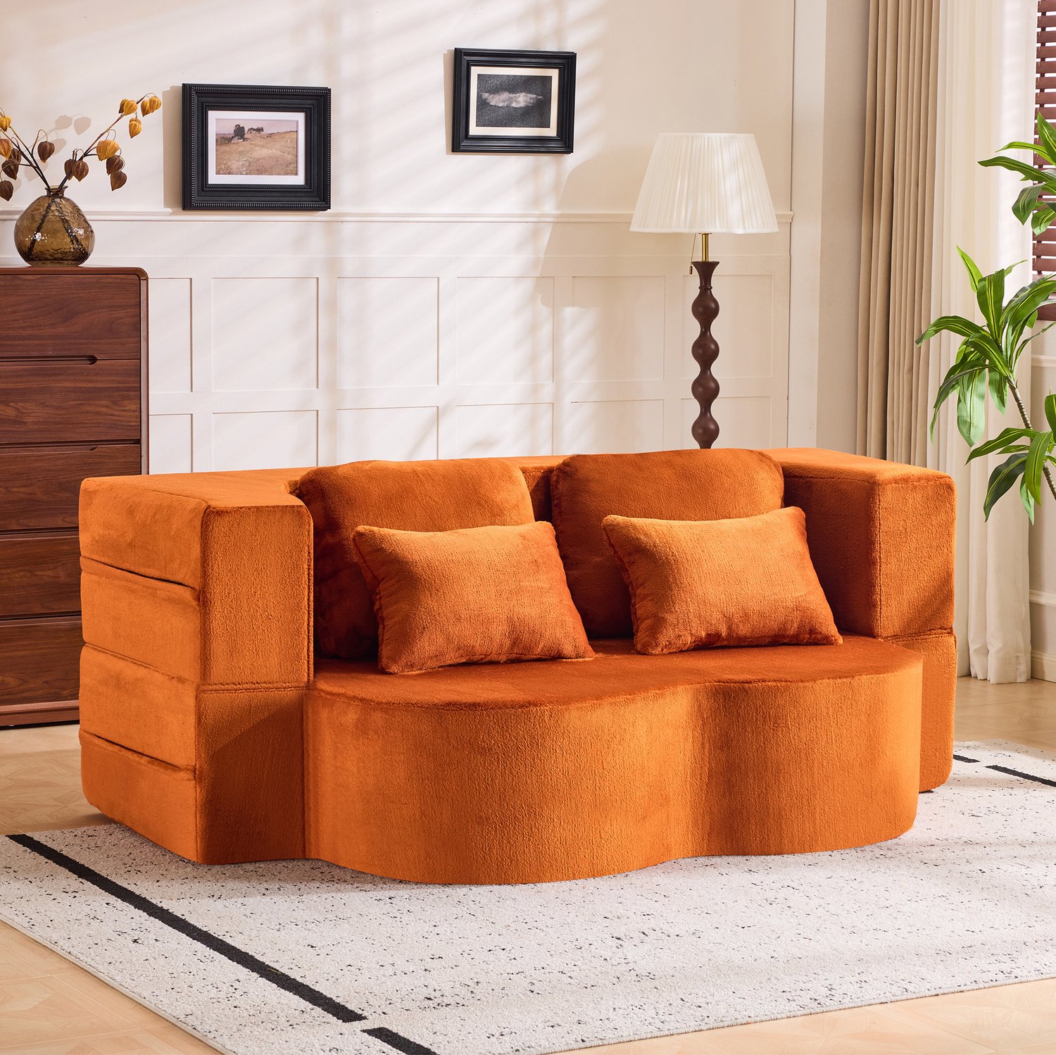 CHICFURN Slaapbank - Opvouwbaar - Vloermodel - Oranje