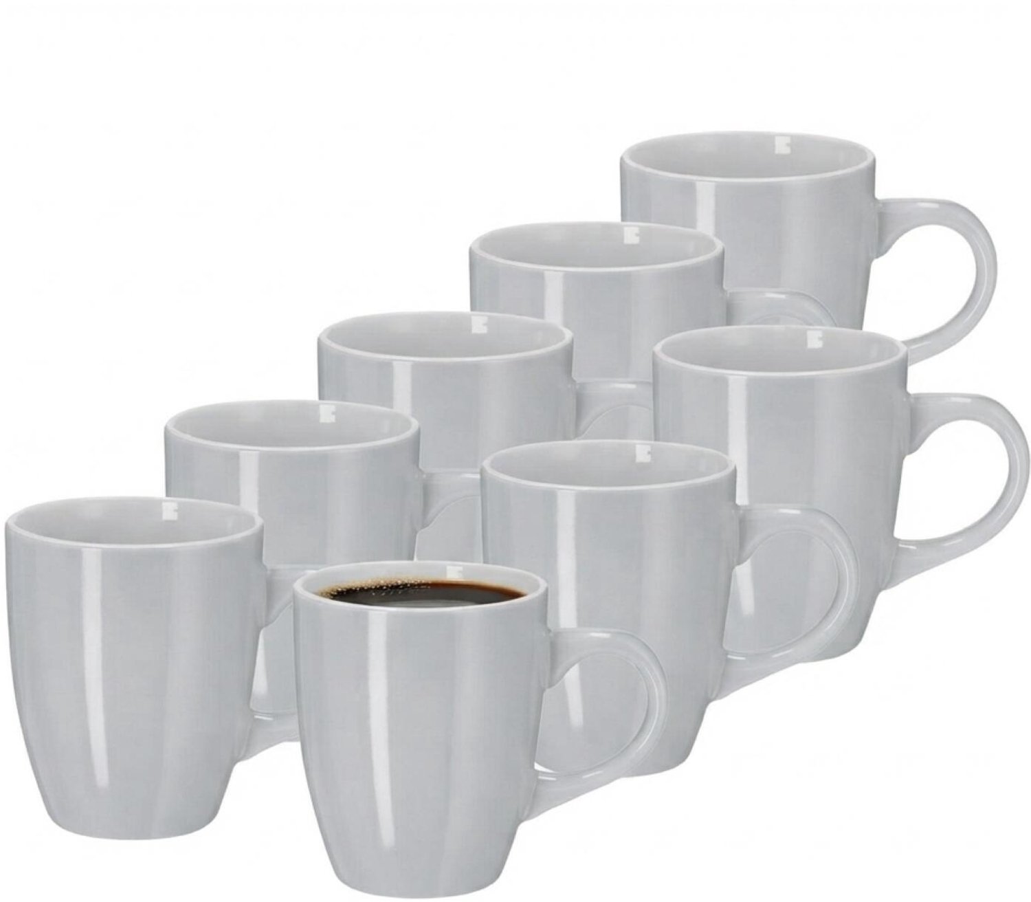 Bellatio Design Koffiekopjes Soft Glaze - 8x stuks - Keramiek - grijs - 350 ml - 8 x 10 cm - mokken - bekers