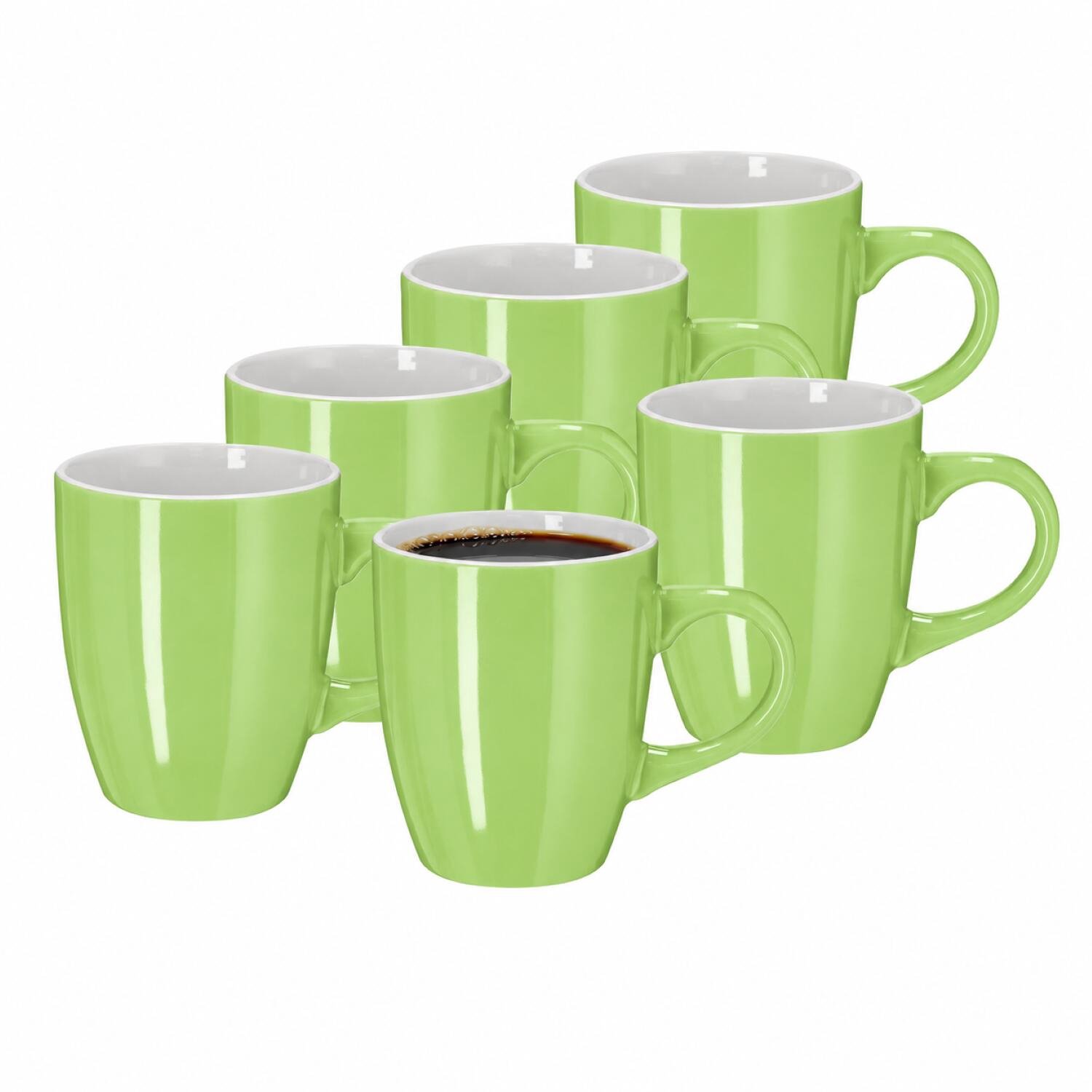 Bellatio Design Koffiekopjes apple Glaze - 6x stuks - Keramiek - groen - 350 ml - 8 x 10 cm - mokken - bekers