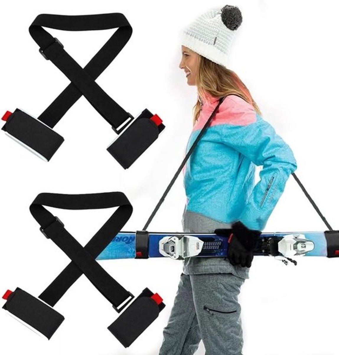 Verstelbare drager - voor ski's en skistokken - Draagriem - voor handig transport