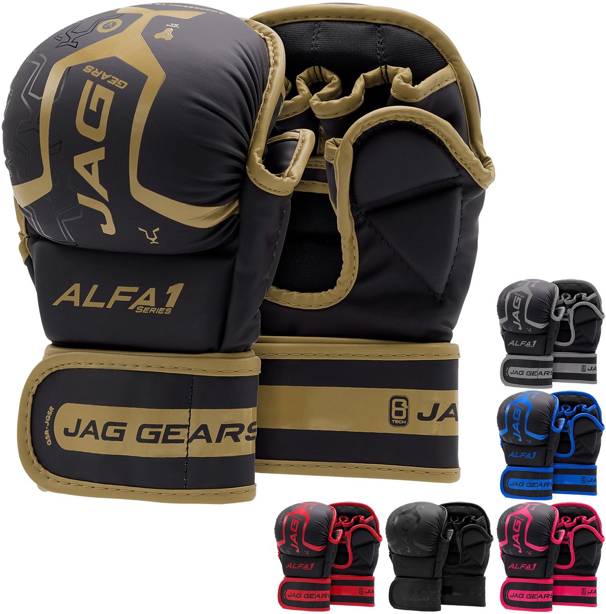JAG Gears - ALFA – Grappling-handschoenen – MMA-sparringhandschoenen – Training – Boksen – Synthetisch leer – Gouden– Maat S/M