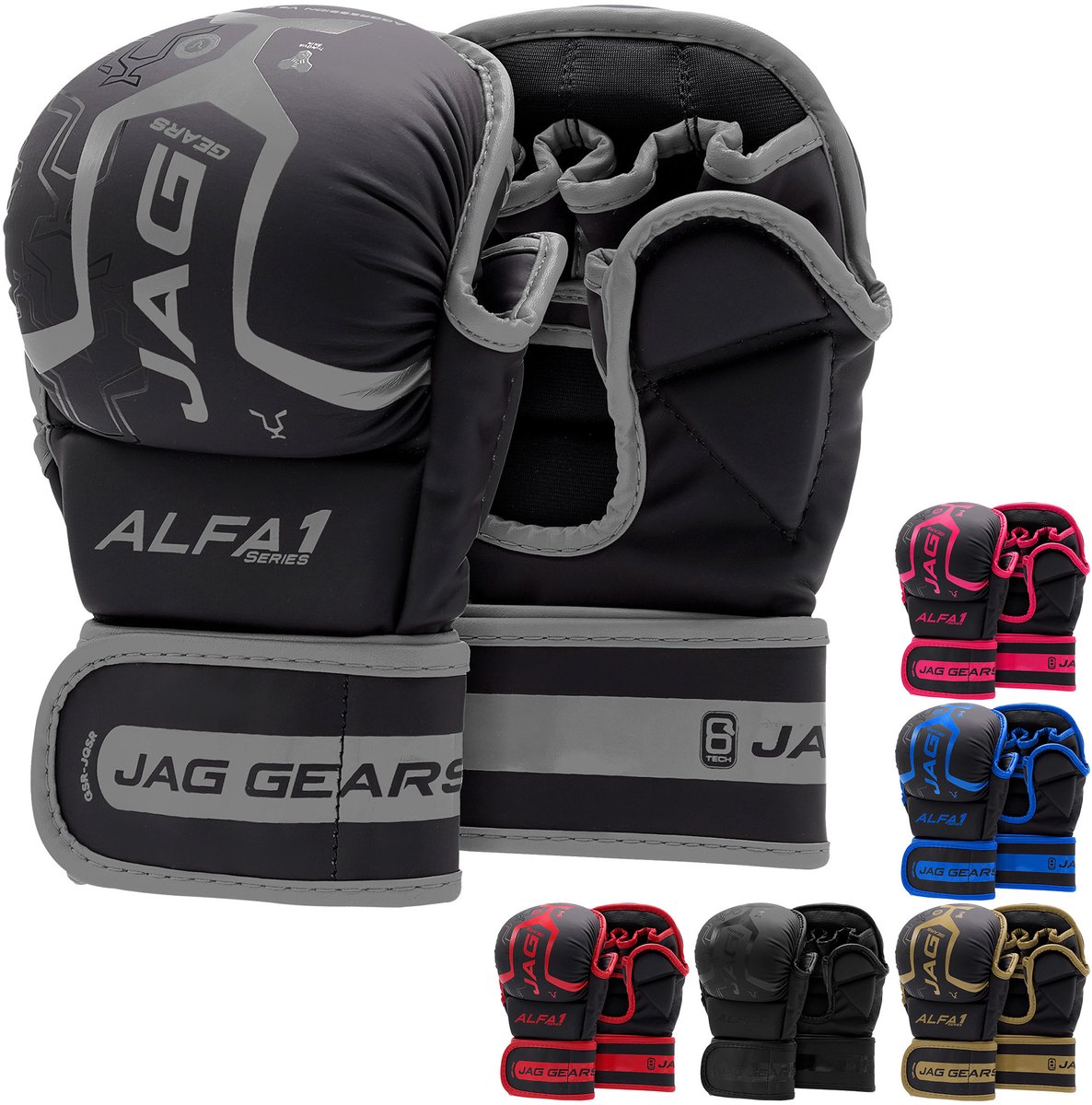 JAG Gears - ALFA – Grappling-handschoenen – MMA-sparringhandschoenen – Training – Boksen – Synthetisch leer – Zilver – L/XL